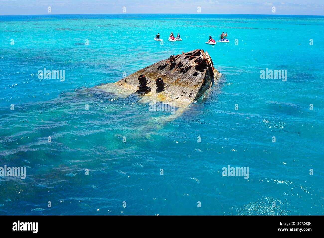 Shipwreck on Bermuda island, semi submerged ship HMS Vixen offshore